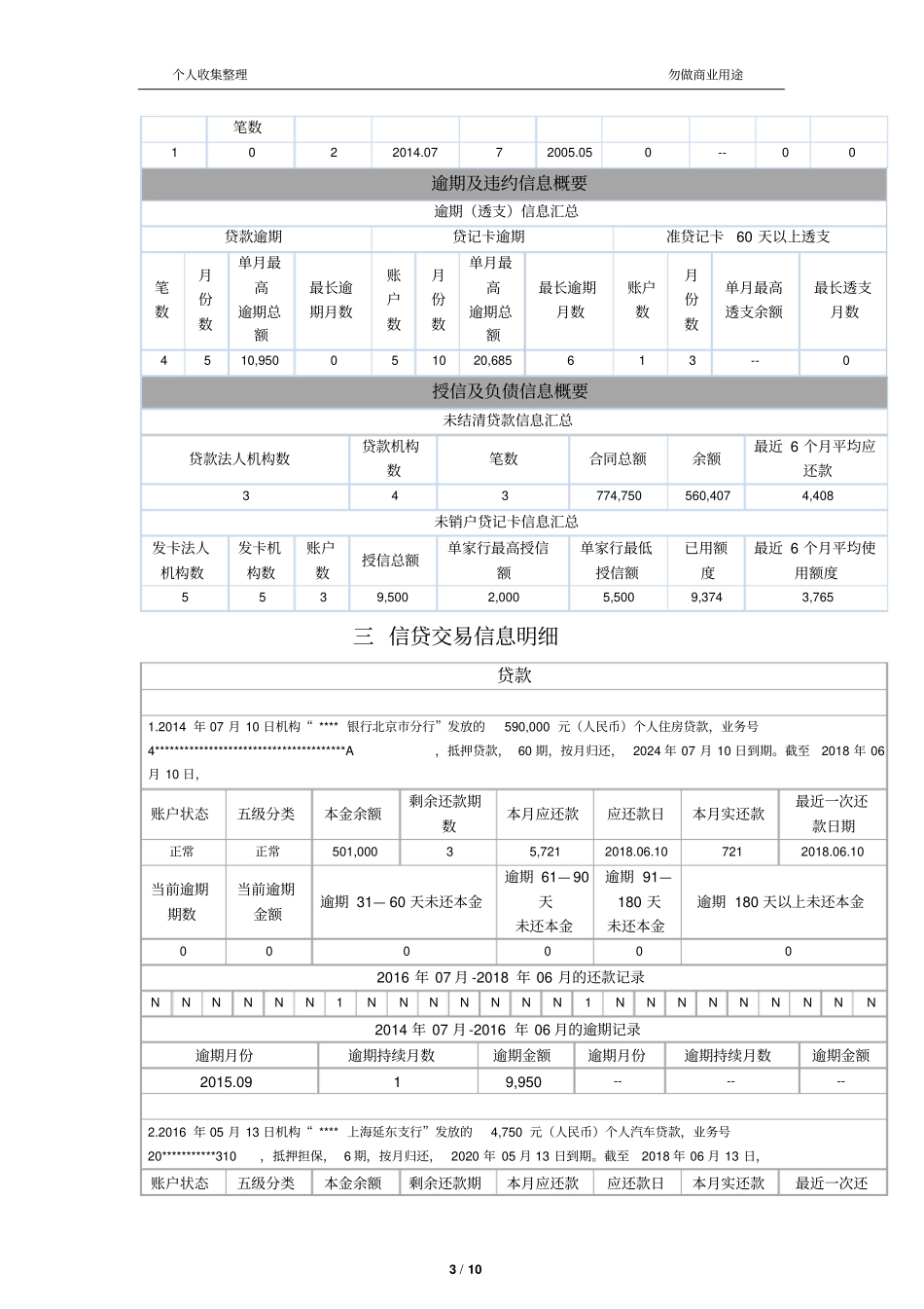 最新版人民银行个人征信报告样本-可更改x11_第3页