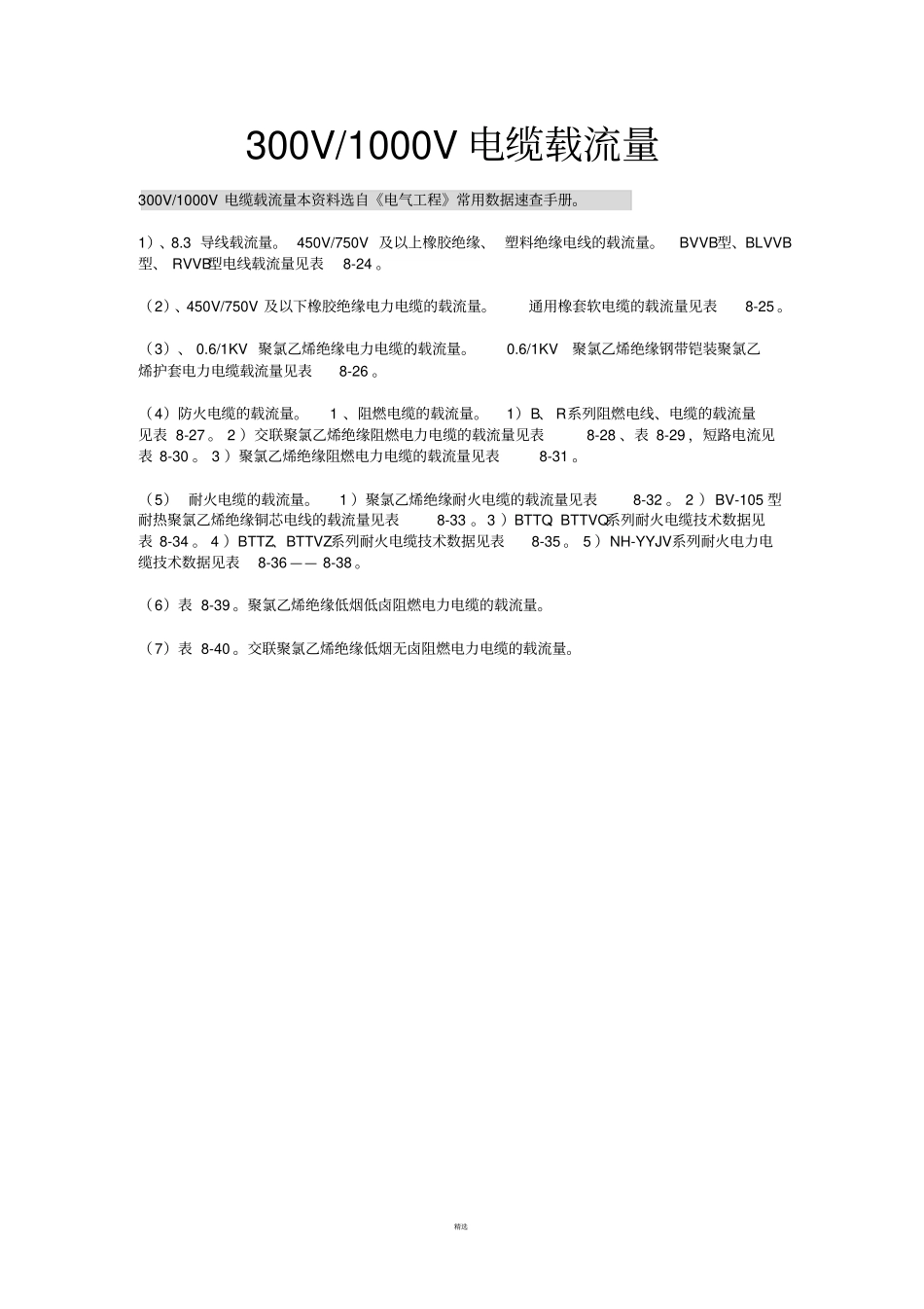 最新电缆载流量表有目录_第1页