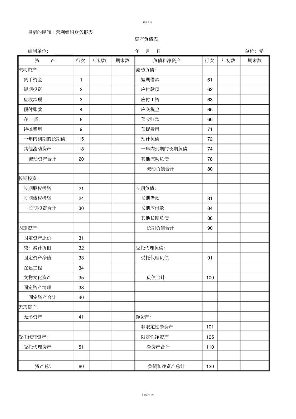最新的民间非营利组织财务报表_第1页