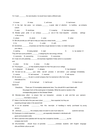 最新级英语A题共英语应用能力考试