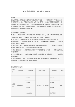 最新营改增税率及营改增后税率表