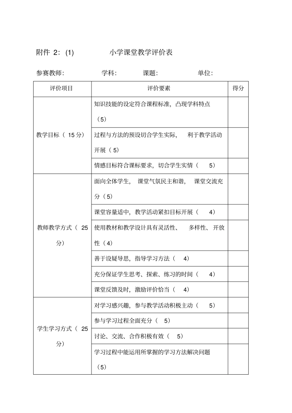 最新课堂教学评价表_第1页