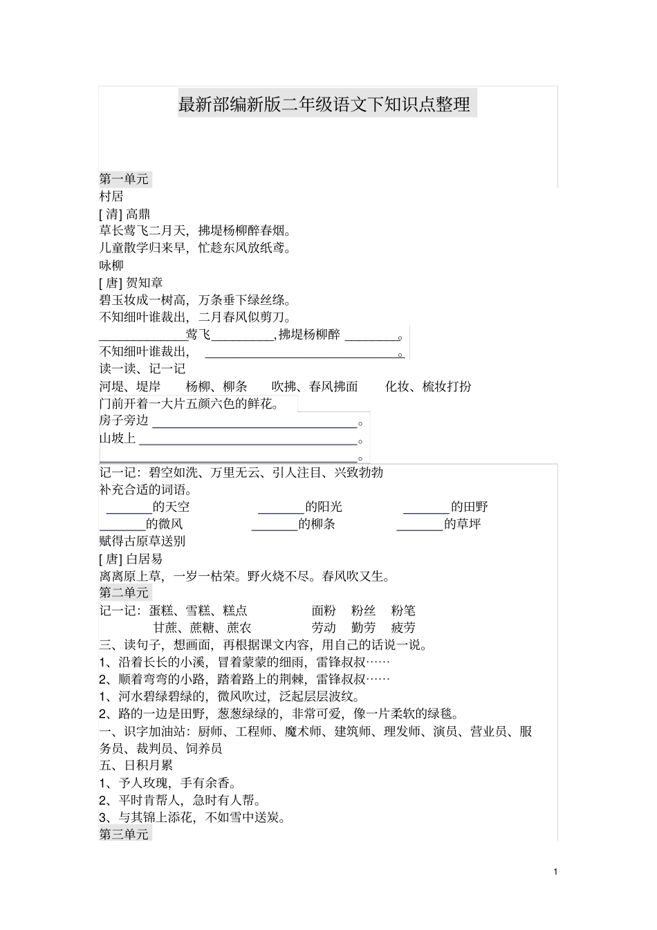 最新部编新版二年级语文下知识点整理良心出品必属精品_第1页