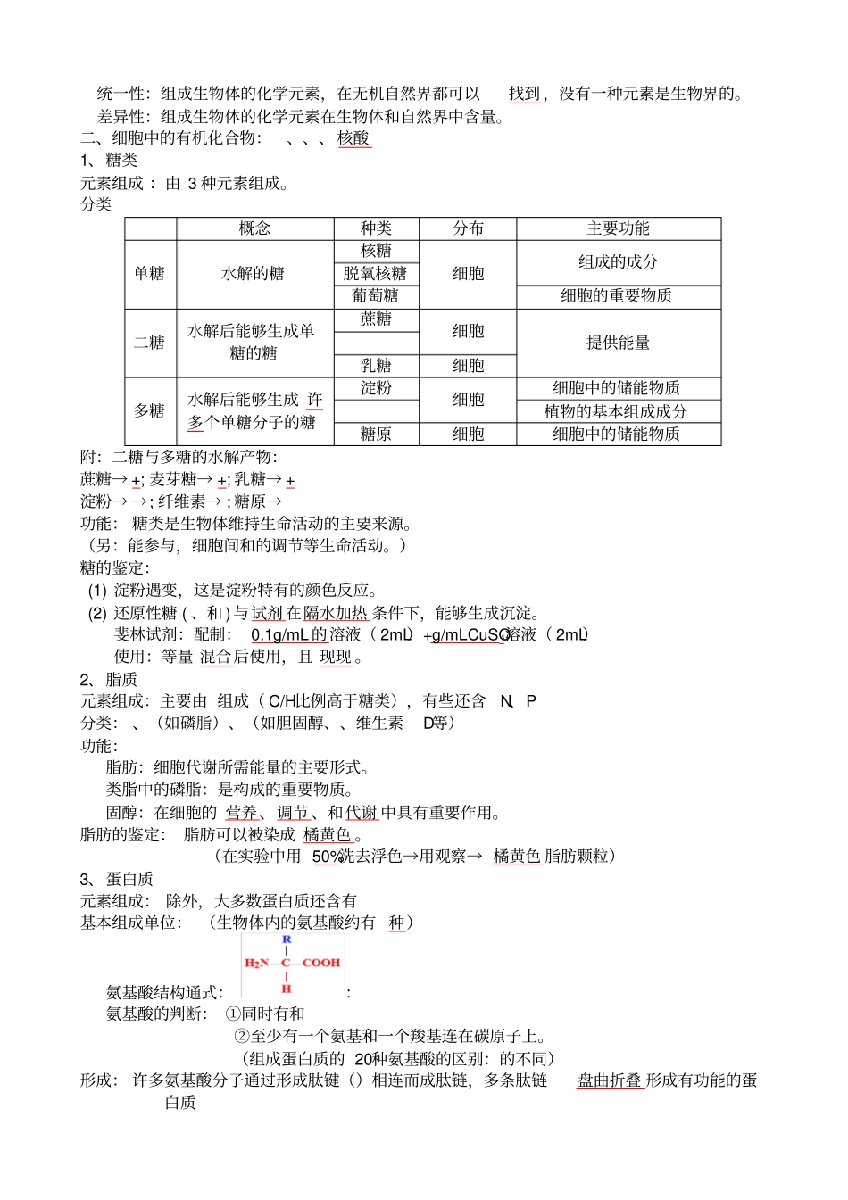最新高中生物必修一分子与细胞基础知识点填空_第2页