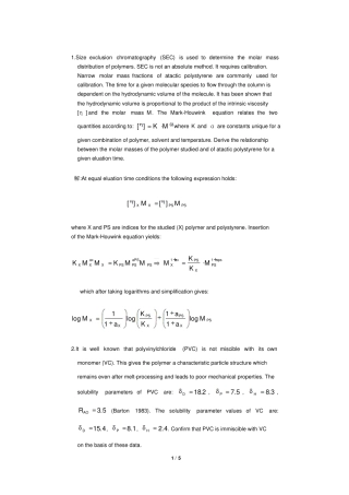 最新高分子物理精品复习资料高分子物理最终题目整理计算题