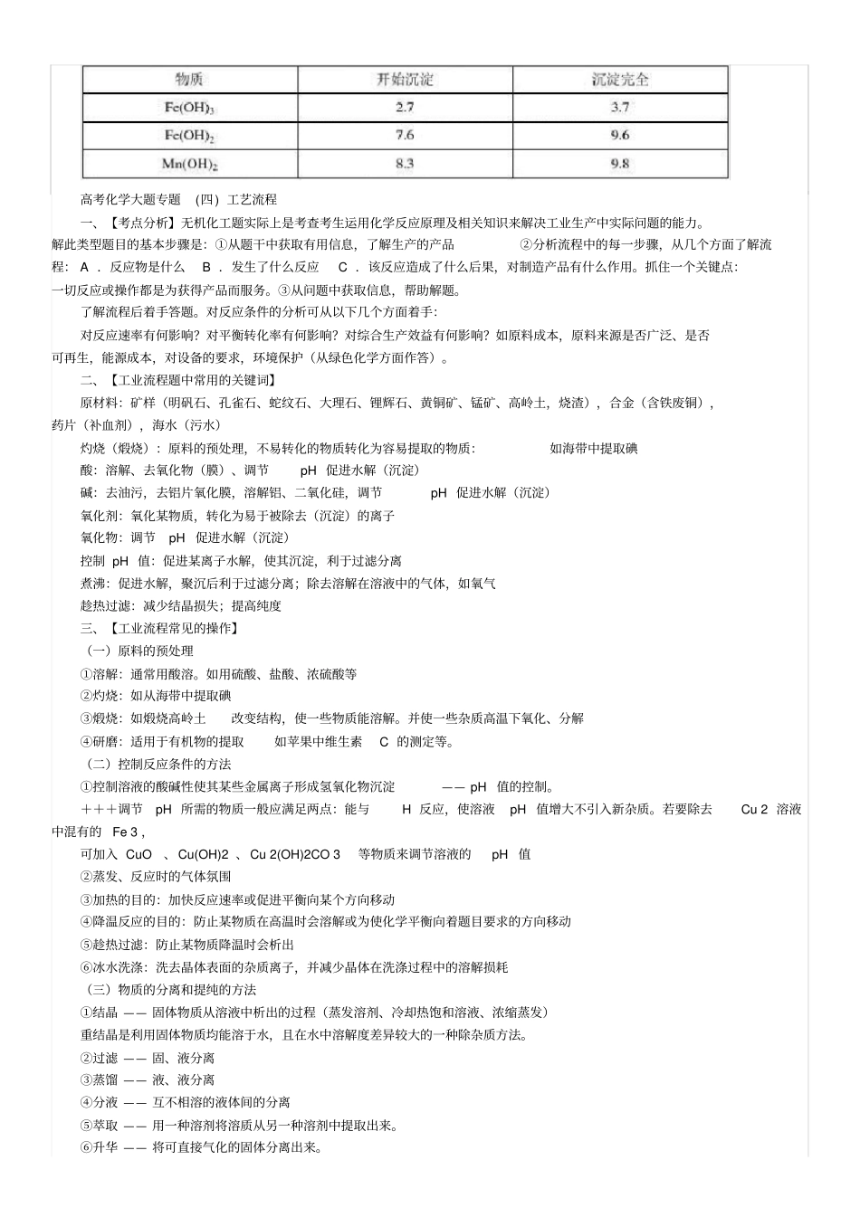 最新高考化学工艺流程大题技巧总结_第1页