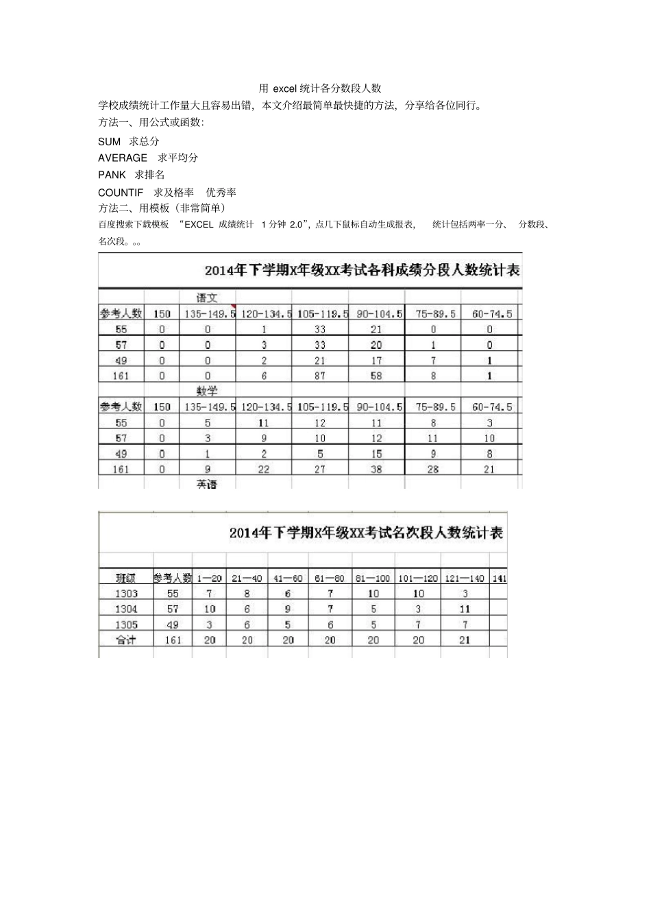 最简单方法-excel统计各分数段人数_第1页