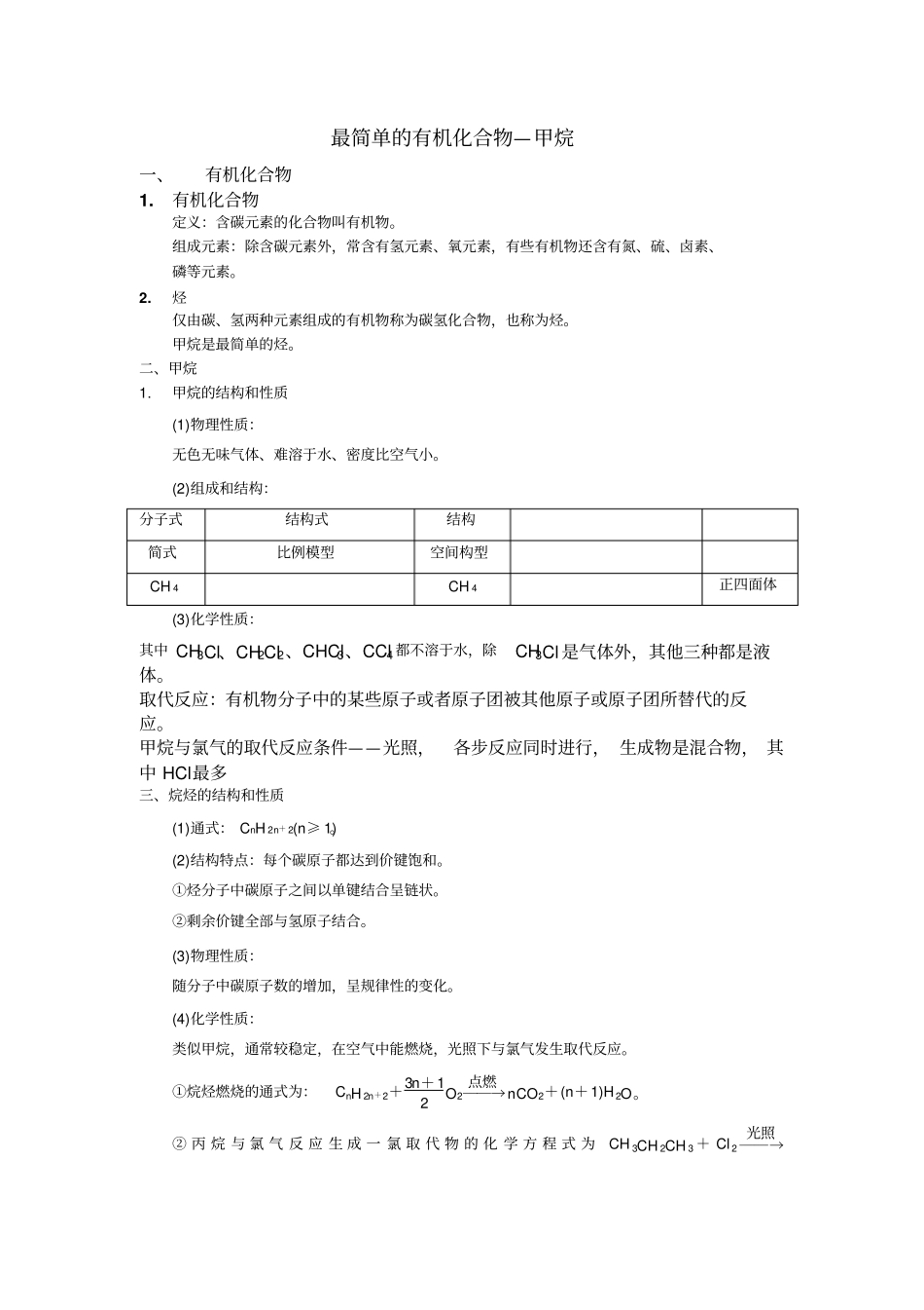 最简单的有机化合物—甲烷知识点_第1页