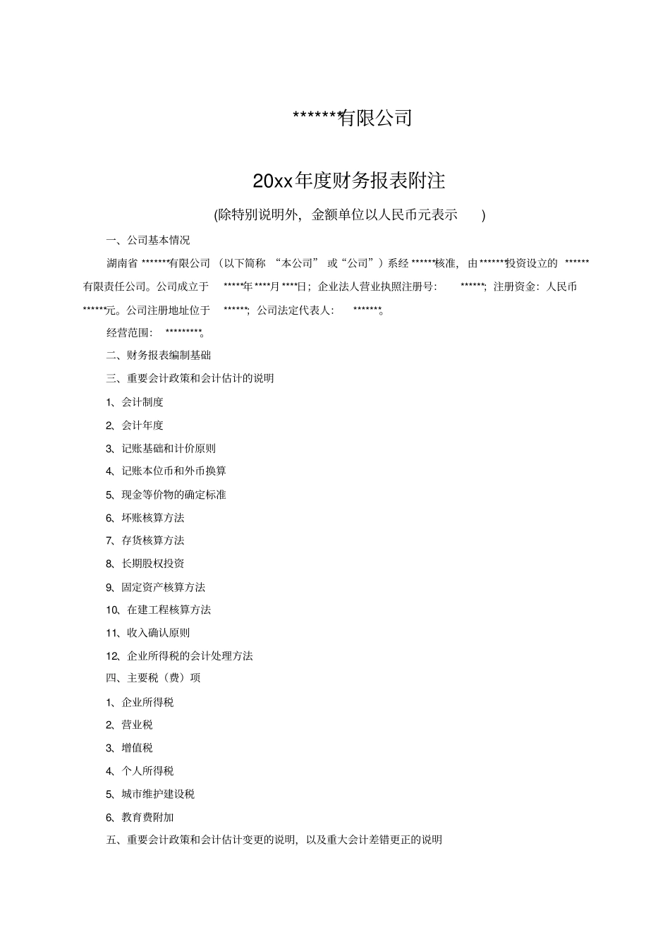 最详细的年财务报表附注模板_第1页