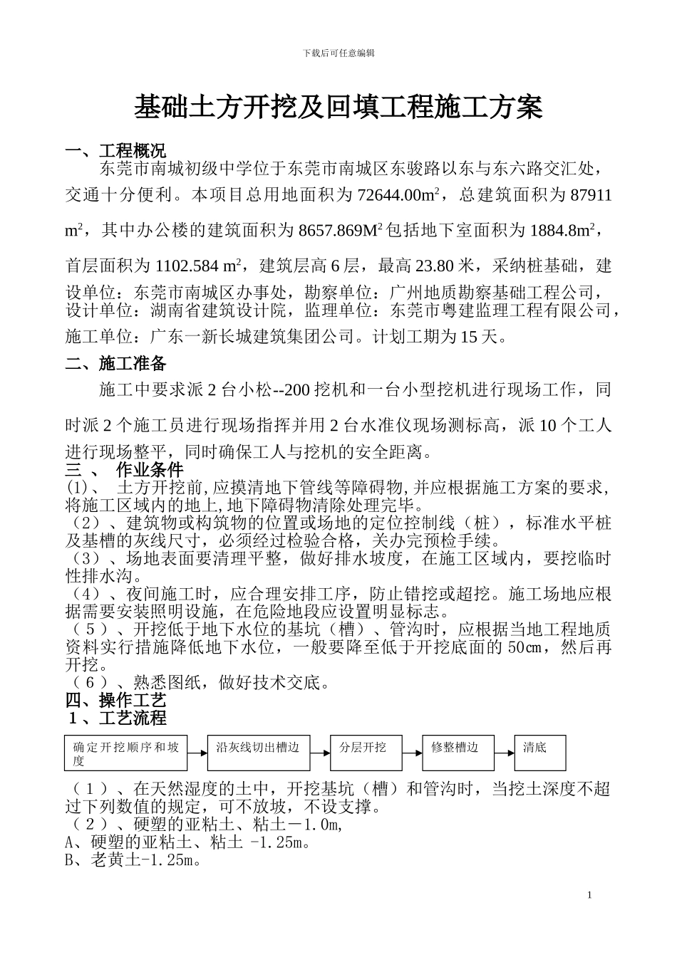 基础土方开挖及回填工程施工方案_第1页