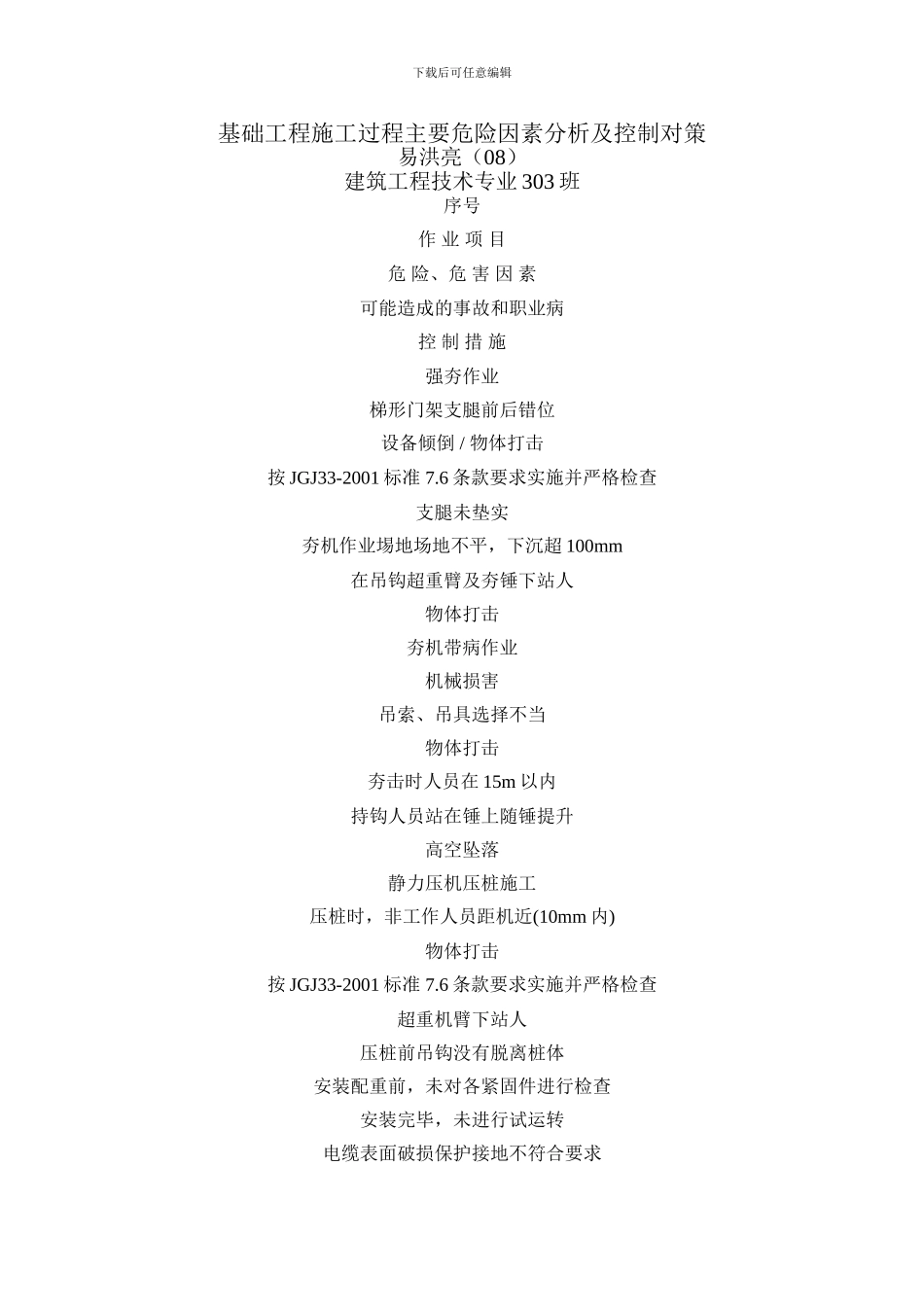 基础工程施工过程主要危险因素分析及控制对策_第1页