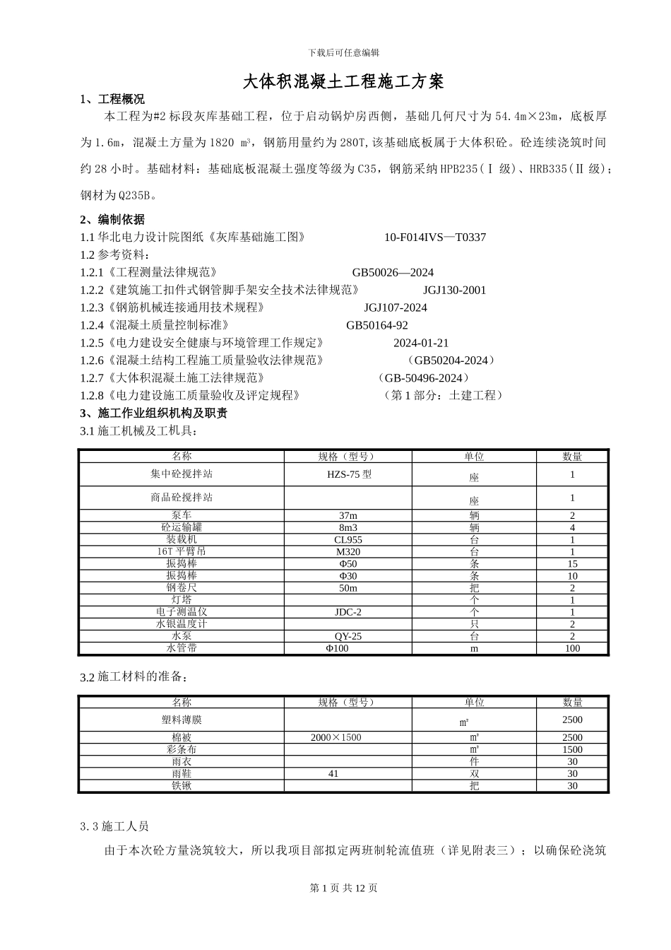 大体积砼工程施工方案_第1页