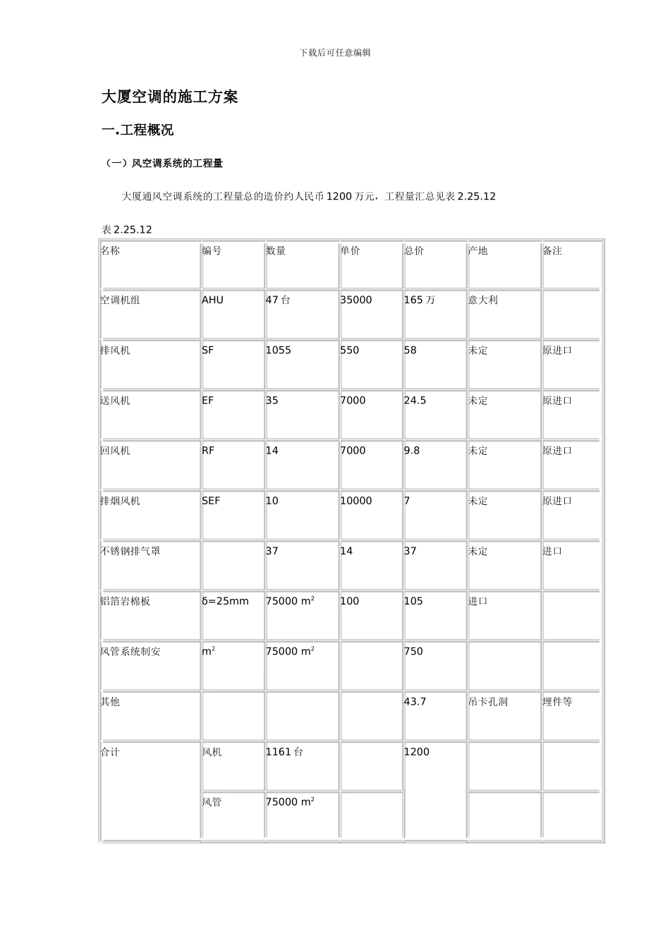 大厦空调的施工方案_第1页