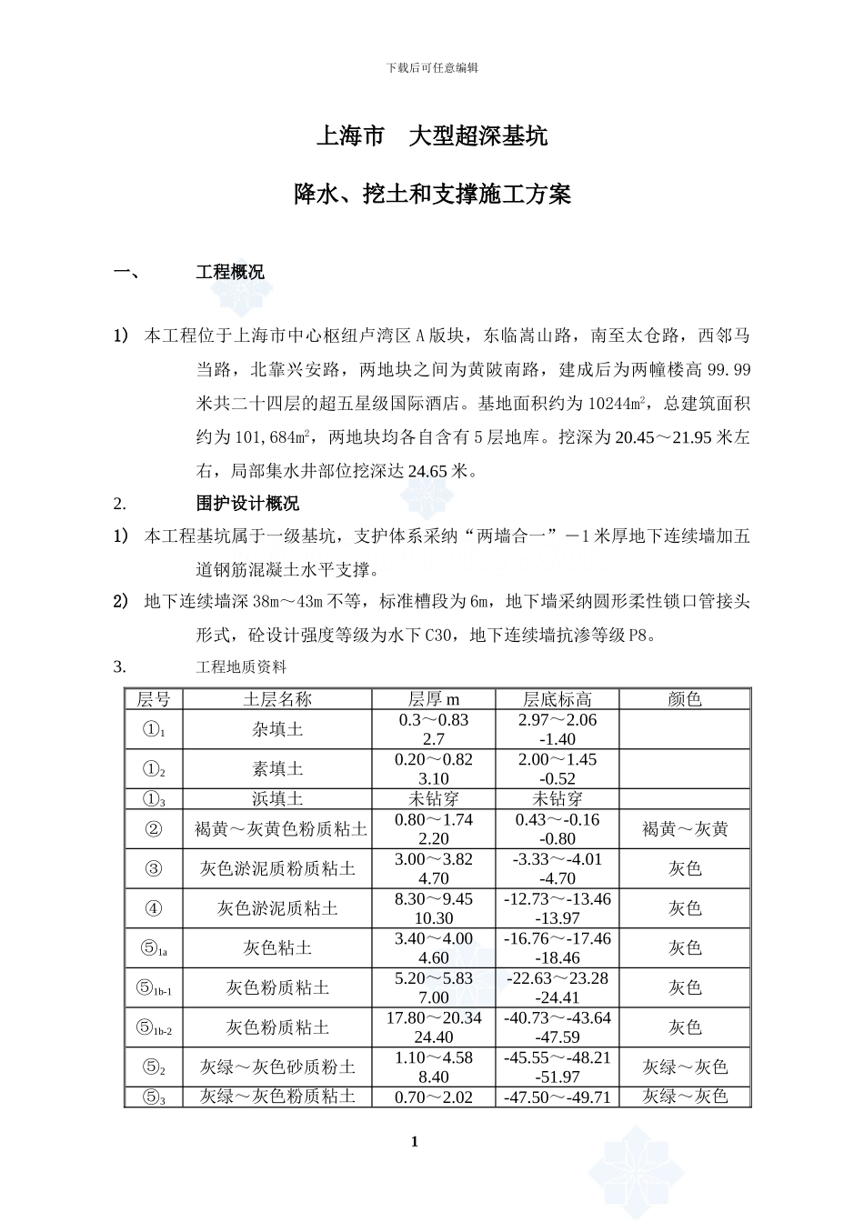大型超深基坑降水、挖土和支撑施工方案_第1页