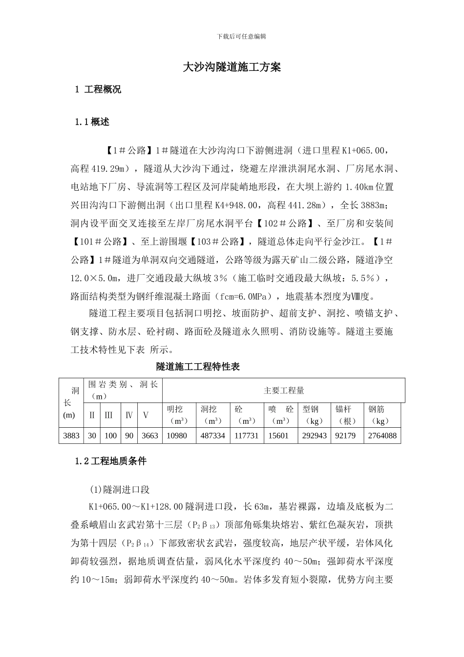 大沙沟隧道施工方案_第1页