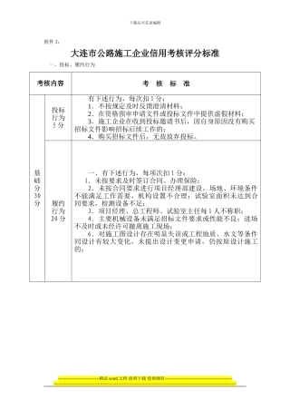 大连市公路施工企业信用考核评分标准