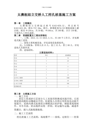 太澳枢纽立交桥桩基人工挖孔桩施工方案
