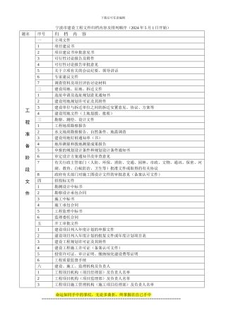 宁波市建设工程文件归档内容及排列顺序