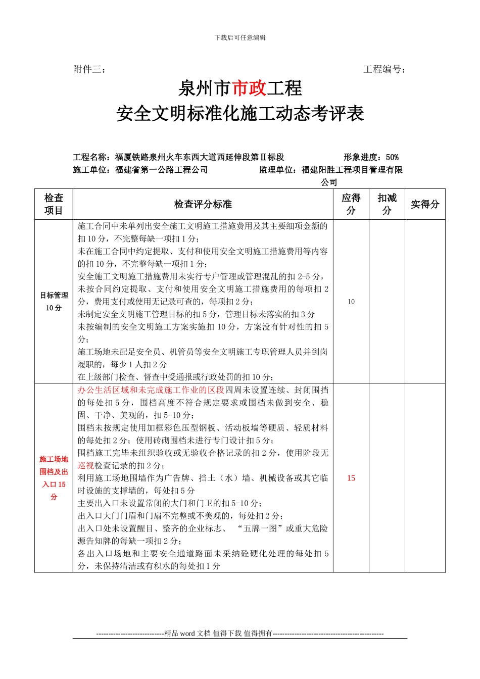 安全文明标准化施工动态考评表_第1页