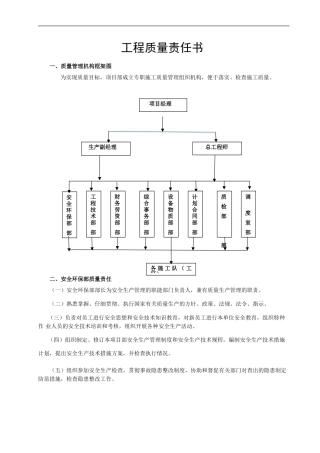 安全环保部-工程质量责任书