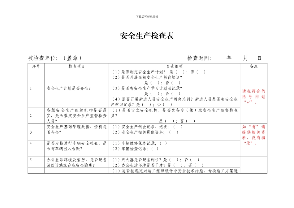 安全生产检查表_第1页