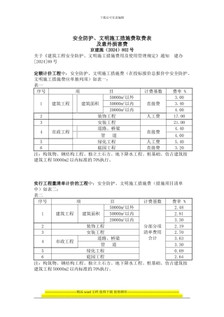 安全防护、文明施工措施费取费表
