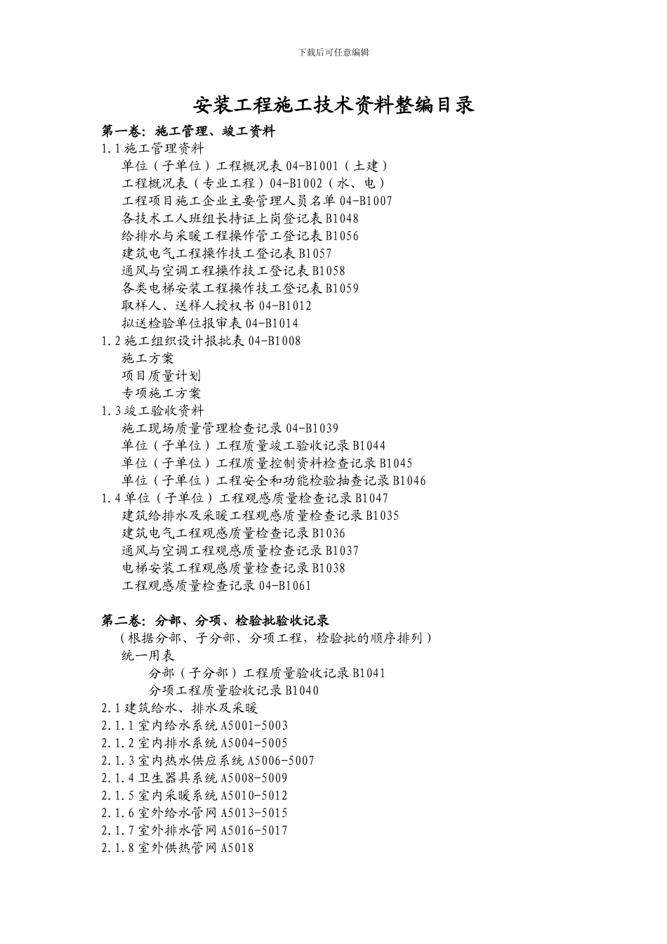 安装工程施工技术资料整编目录_第1页