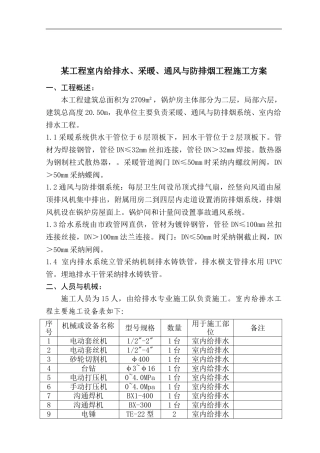 室内给排水施工方案范例