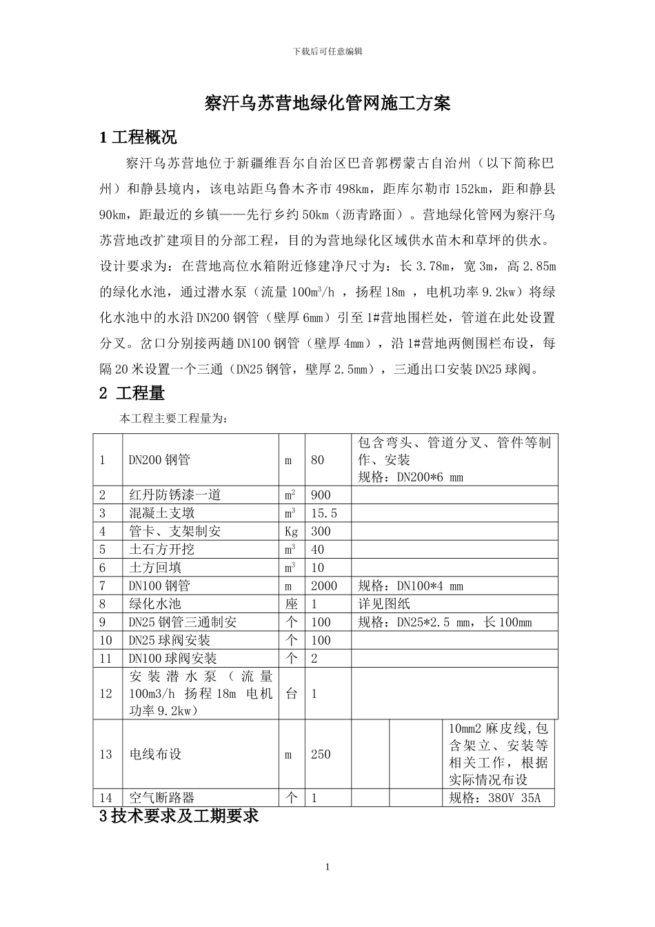 察汗乌苏营地绿化管网施工方案_第1页