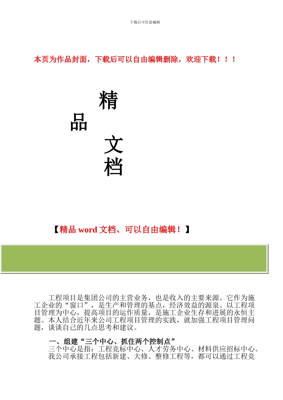 对公司工程项目管理的几点思考和建议_第1页