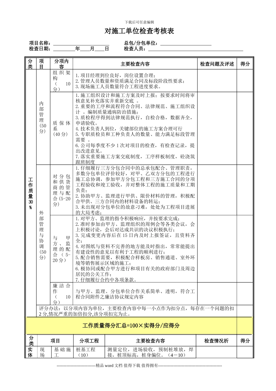 对施工单位检查考核表_第1页