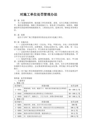 对施工单位处罚管理办法