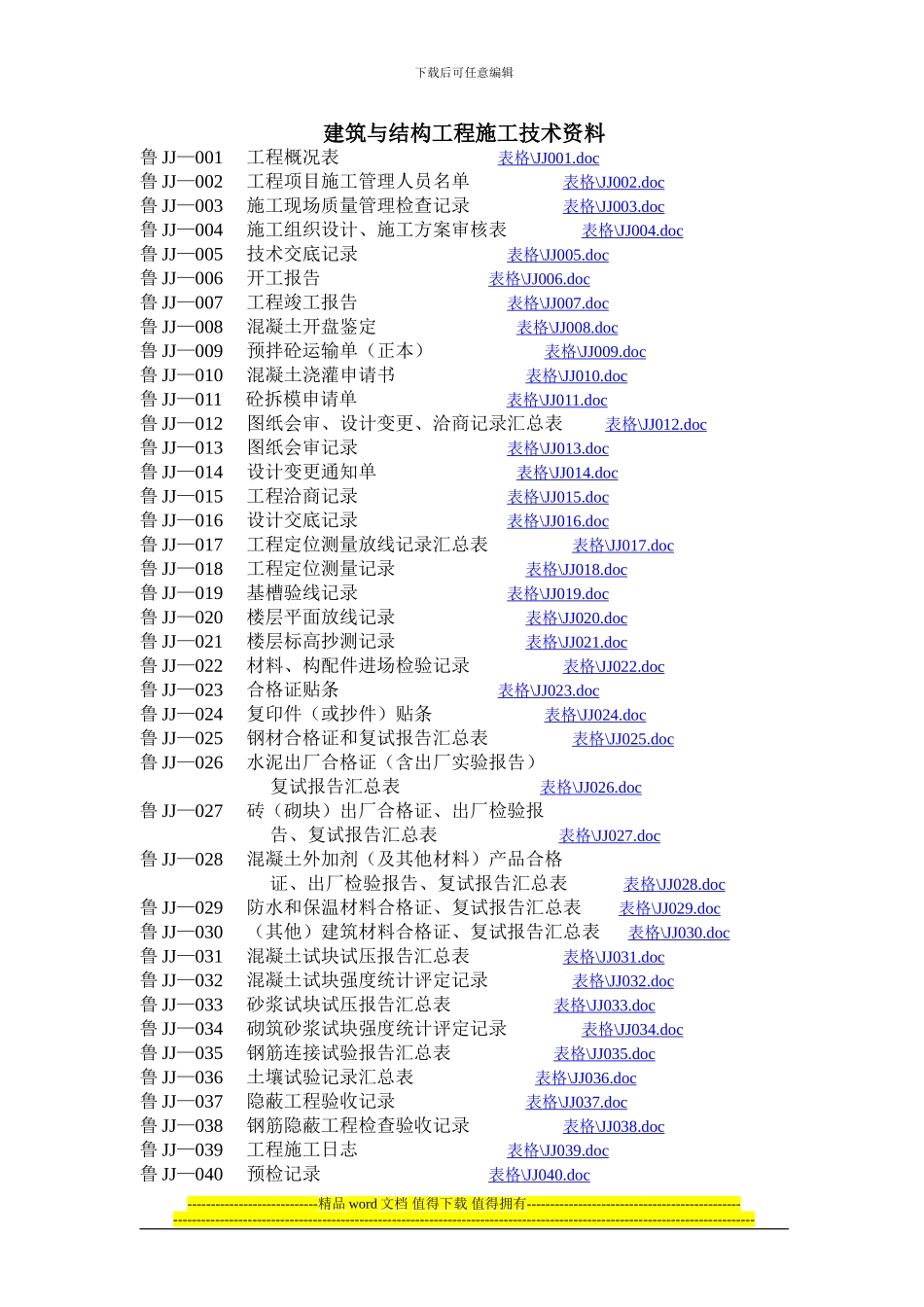 山东省建筑与结构工程施工技术资料通用表格目录_第1页