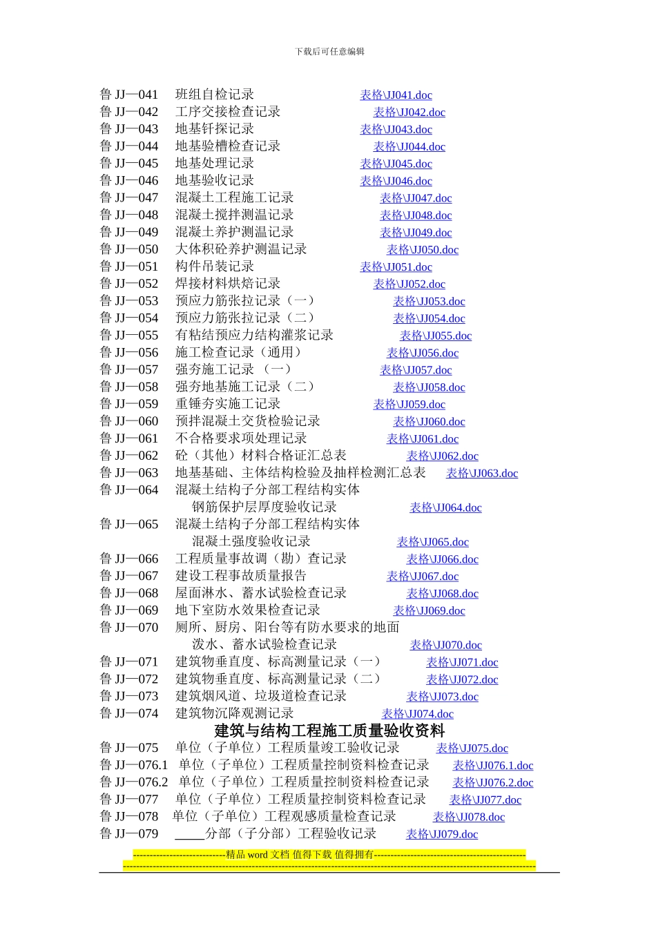 山东省建筑与结构工程施工技术资料通用表格目录_第2页