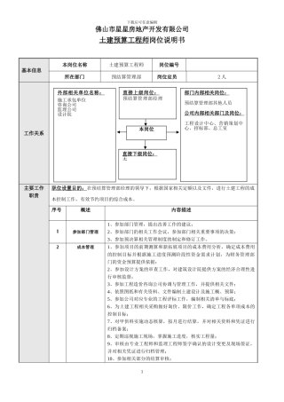 岗位说明书——土建预算工程师