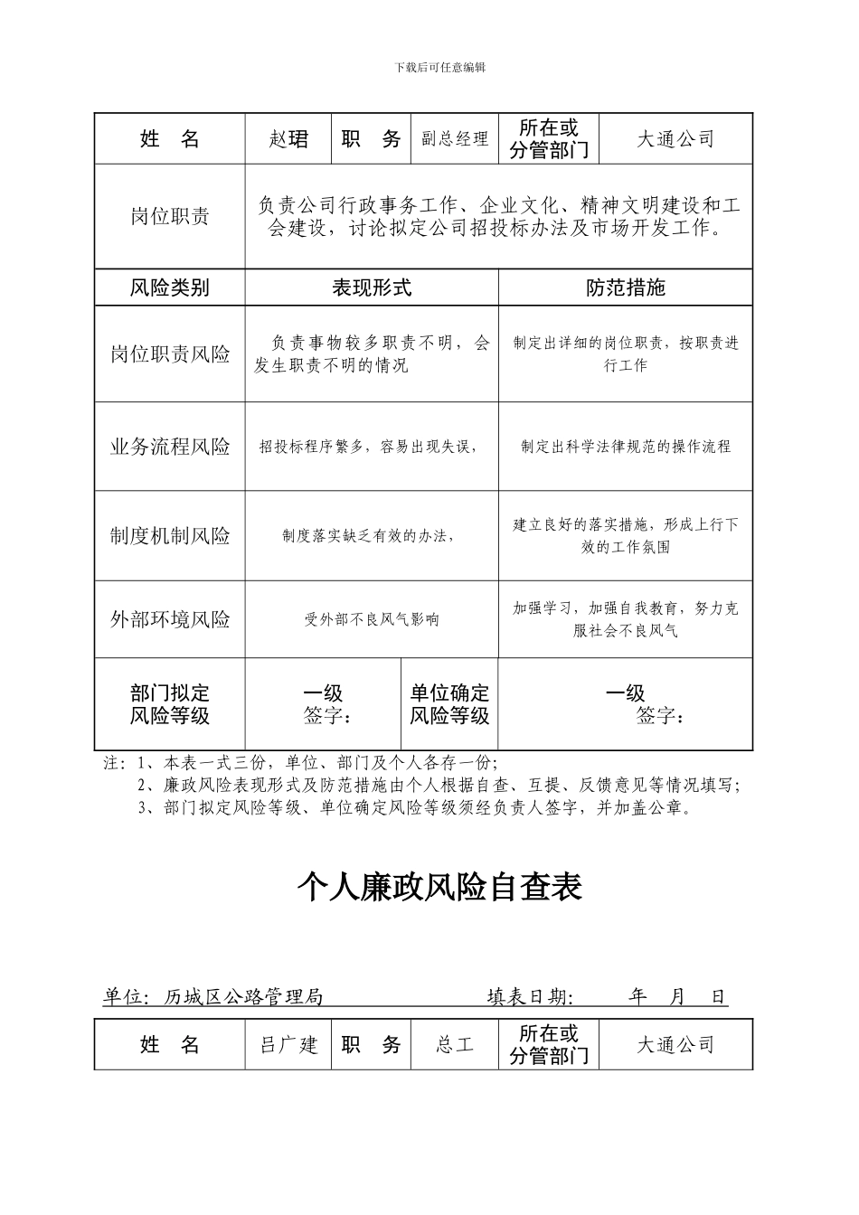 工程个人廉政风险自查表_第3页