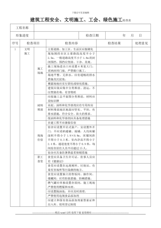 工程安全、文明施工、绿色施工检查表