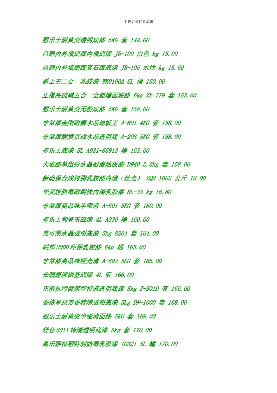 工程常用材料报价油漆及涂料报价明细_第2页