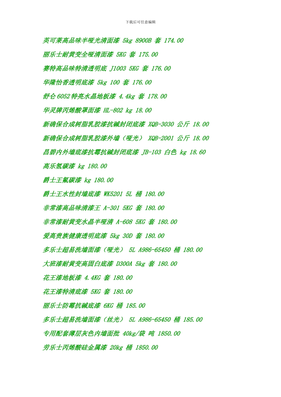 工程常用材料报价油漆及涂料报价明细_第3页