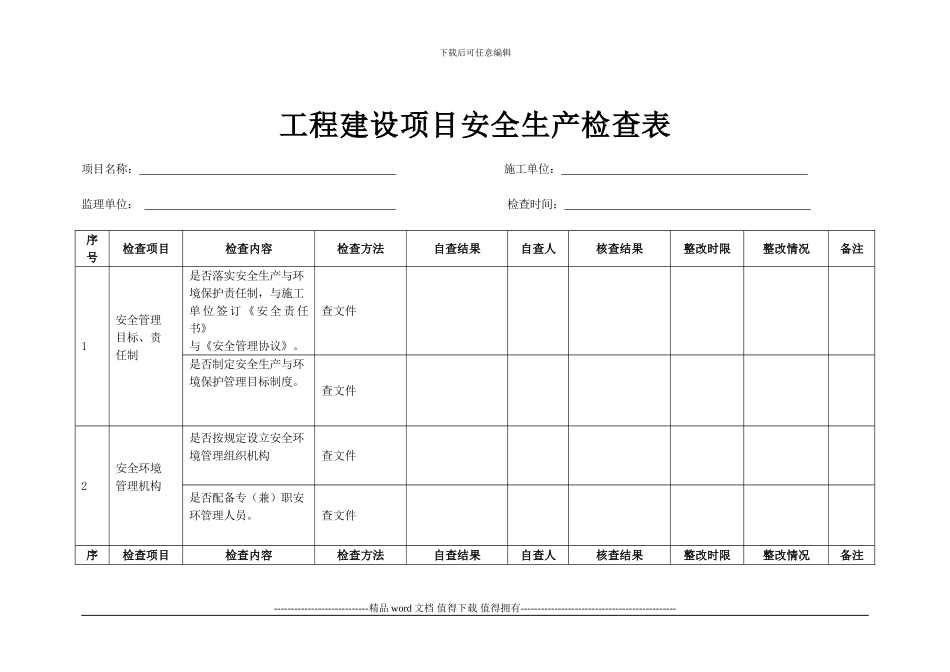 工程建设项目安全生产检查表_第1页