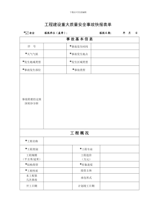 工程建设重大质量安全事故快报表单()