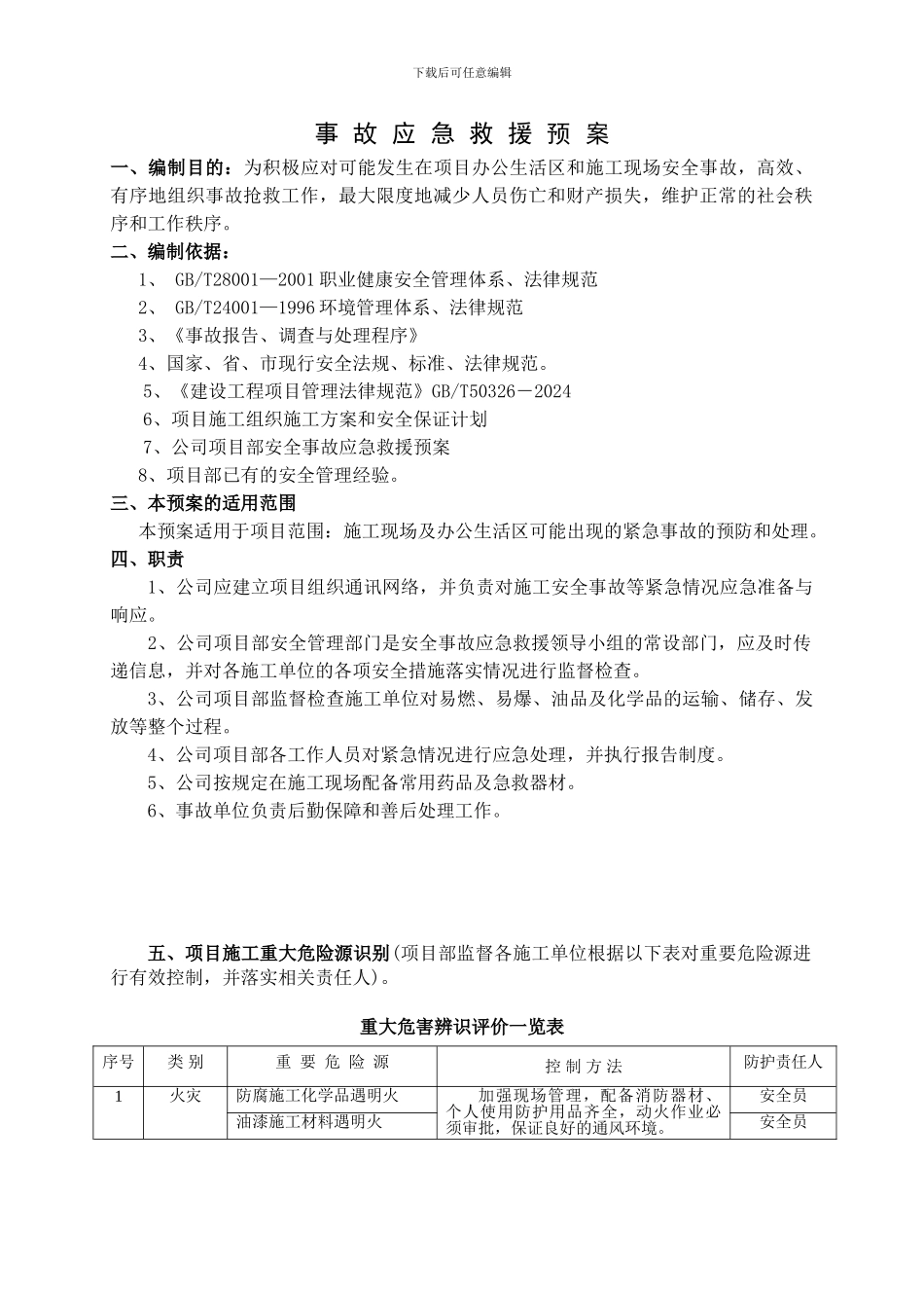 工程施工现场应急救援预案方案-secret-_第3页