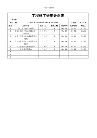 工程施工进度计划表