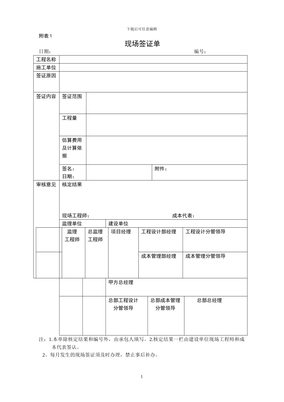 工程现场签证管理统一表格_第1页