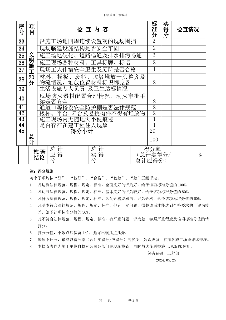 工程现场质量安全文明施工综合检查评分表_第3页
