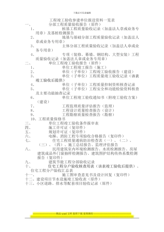 工程竣工验收参建单位报送资料一览表