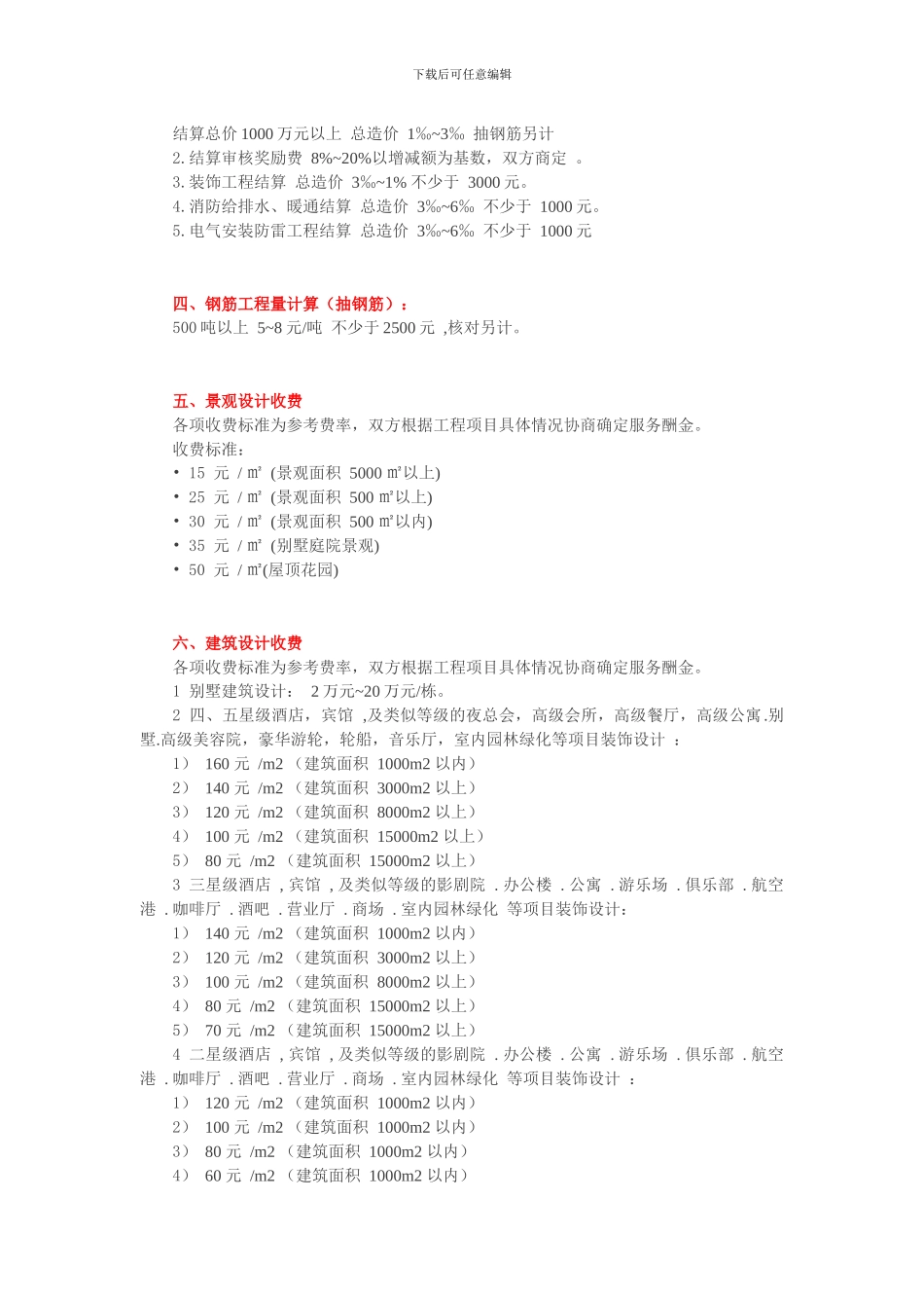 工程造价私活收费行情表_第2页