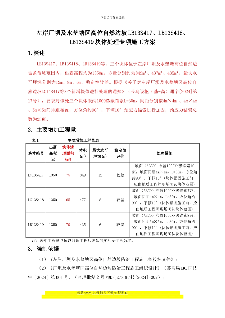 左岸厂坝及水垫塘区高位自然边坡LB13S417、LB13S418、LB13S419块体处理专项施工方案_第1页