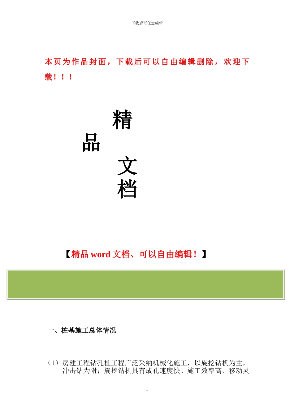 巴德小镇旋挖钻机钻孔桩施工方案_第1页