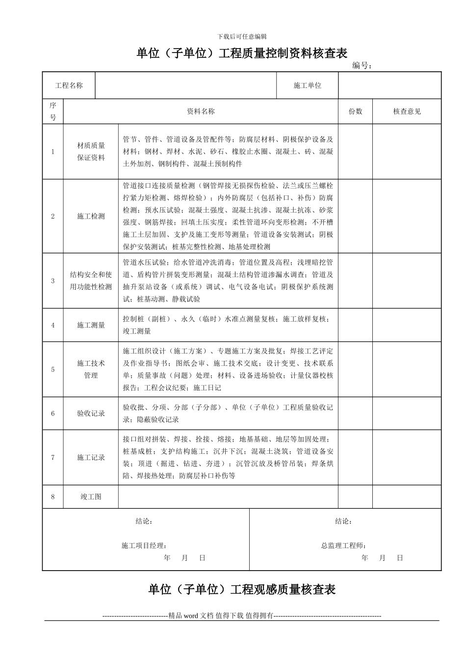 市政给排水管道工程检验批质量验收记录表_第2页